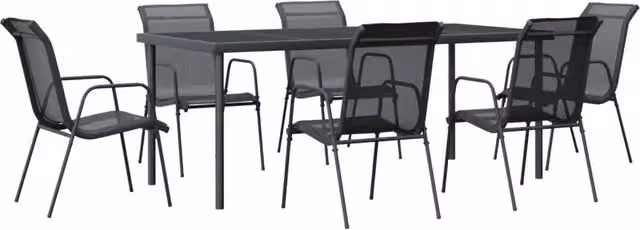 Set da Pranzo da Giardino 7 pz | Set Salotto da Giardino Nero in Acciaio e Textilene