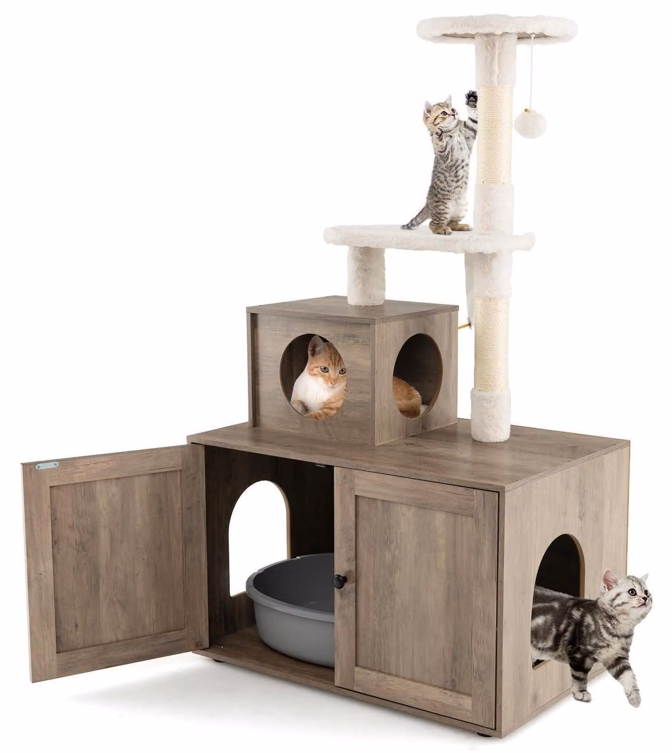 Gabbia per animali da compagnia Kratzbaum, altezza 132 cm, con lettiera e cuccia per gatti, colore grigio
