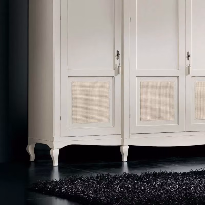 Armadio classico a 4 ante con paglia di Vienna in legno bianco shabby Mobili 2G L/P/H: 286 x 65 x 255 cm – 2