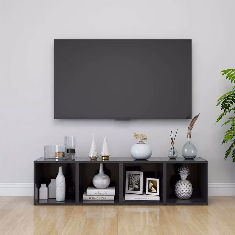 Set di 4 mobili porta TV vidaXL in legno multistrato e MDF, colore grigio opaco, stile rustico, L/P/H: 37 x 35 x 37 cm