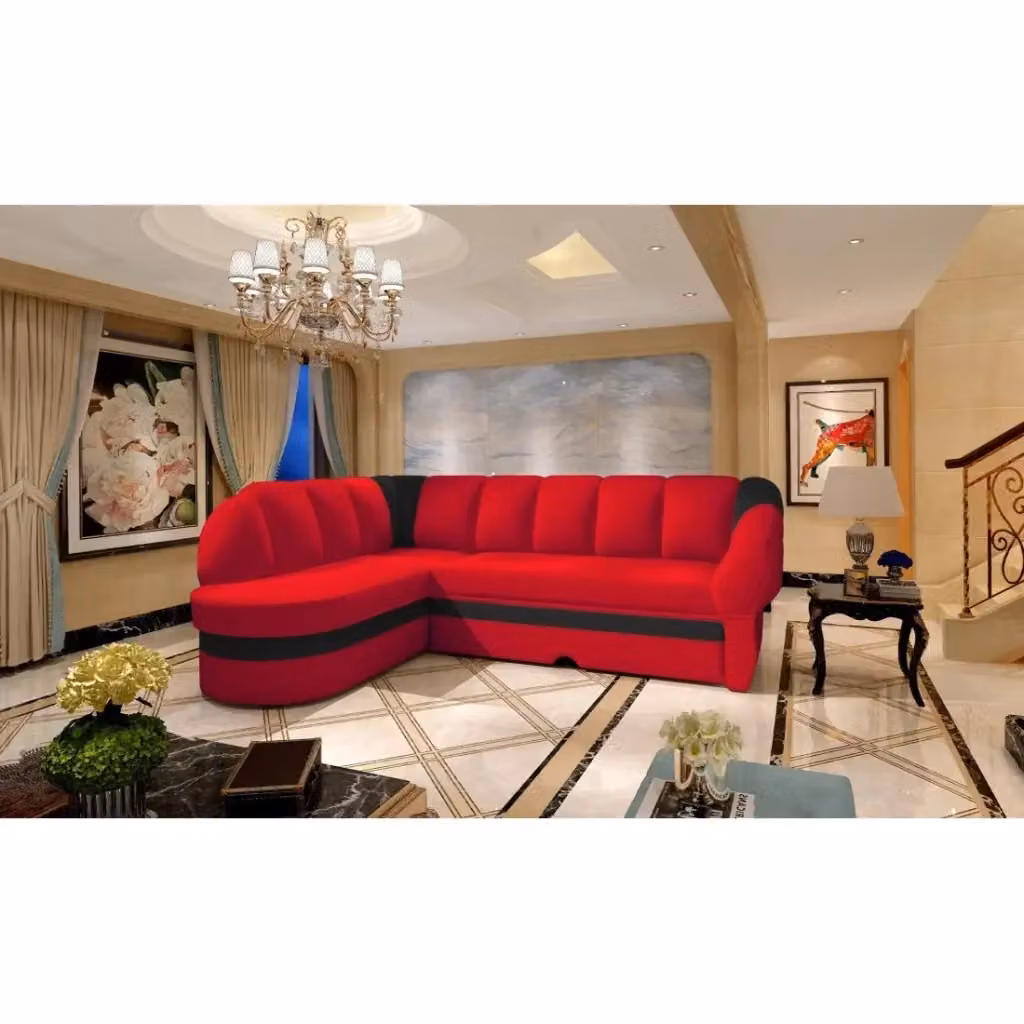 Divano ad angolo sinistro trasformabile BENANA MEUBLORAMA con contenitore, rosso e nero, L 250 cm – 2
