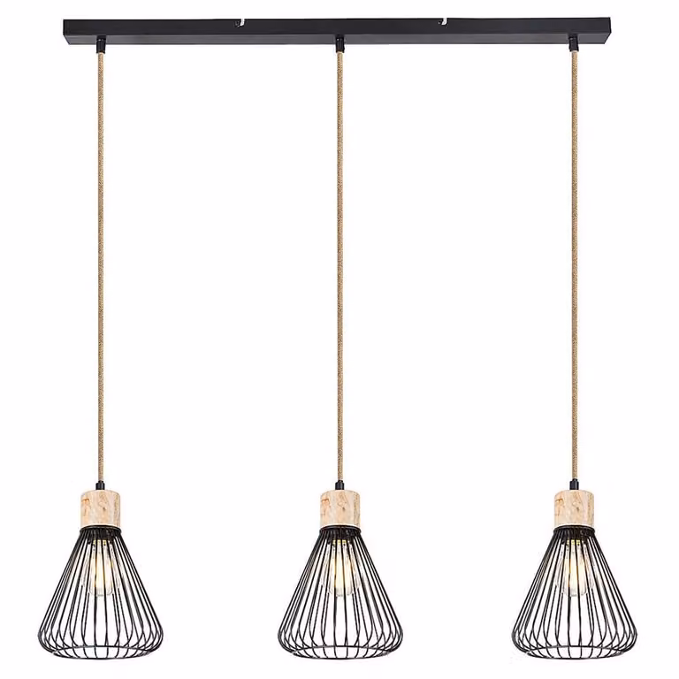 Rabalux 3149 Lampada a sospensione 3 spot Farfalle, E27 legno, nero, rotondo, industriale, ø180mm