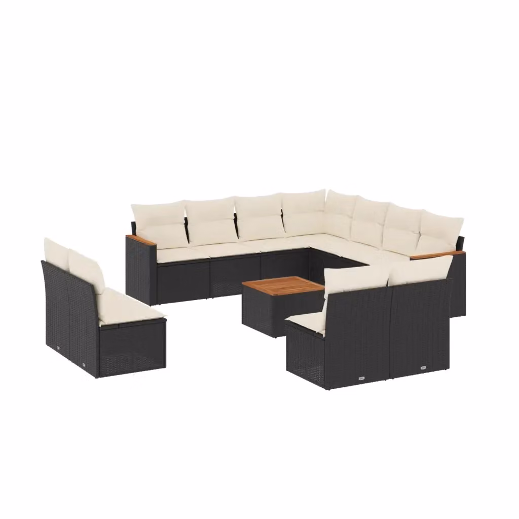 Set di Divani da Giardino vidaXL a Forma di U con Cuscini, Polyrattan e Acciaio Nero per Terrazza e Giardino – 2