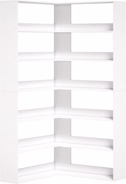 Scaffale angolare a L HOMCOM con 7 ripiani e protezione posteriore, bianco effetto legno