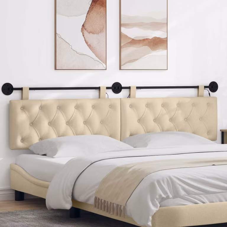 Testiera per letto sospesa vidaXL con luce LED integrata e rivestimento in tessuto beige