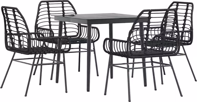 Set Mobili da Pranzo per Giardino 5 pz Nero Polyrattan Vetro