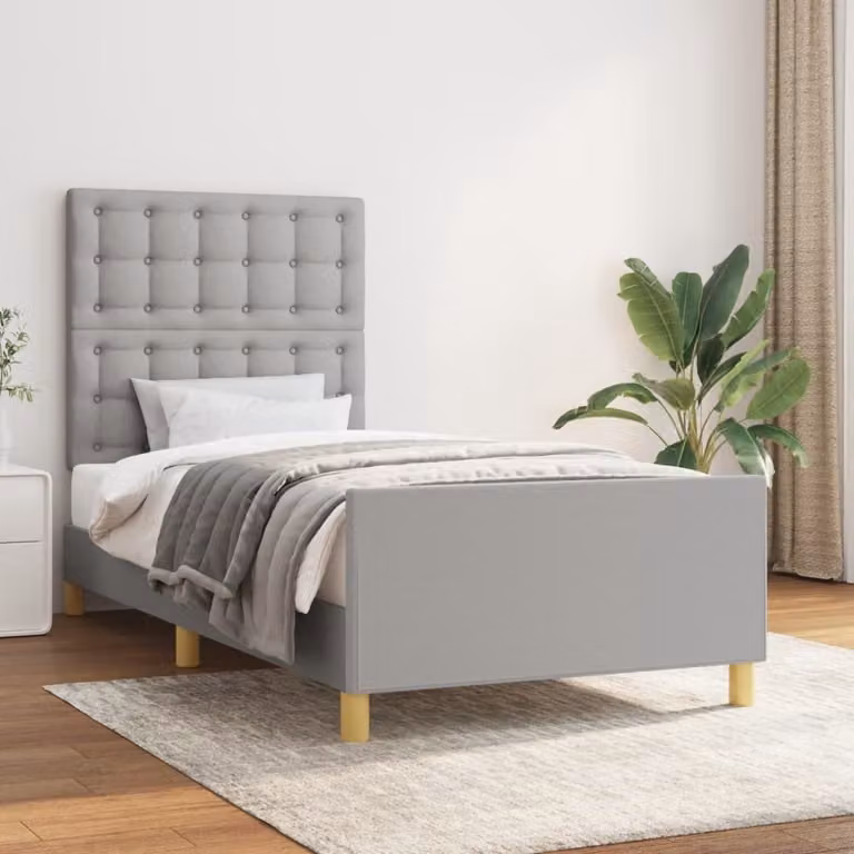 The Living Store Giroletto con testiera in tessuto grigio chiaro 100x200 cm