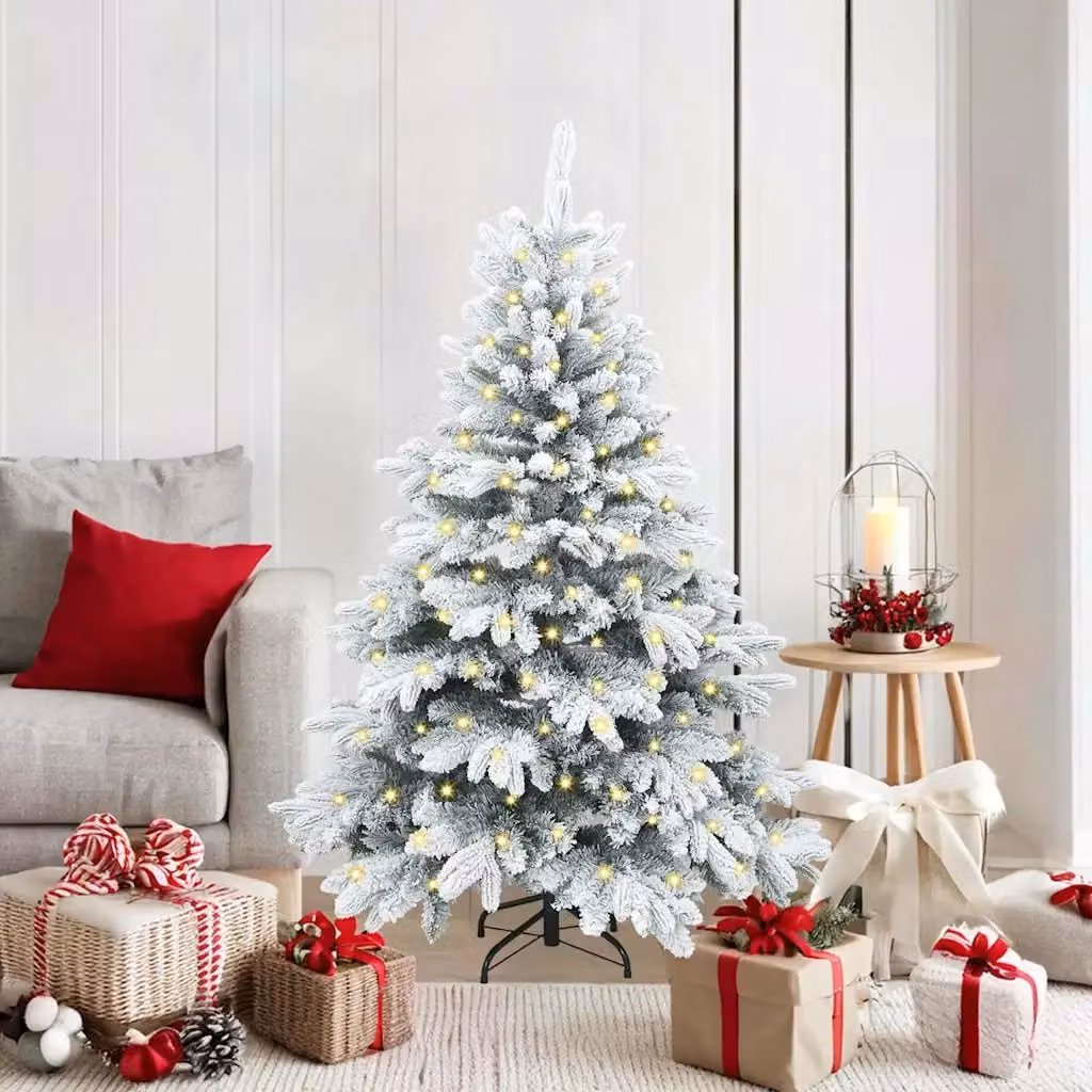 Albero di Natale artificiale a cono bianco con 150 LED luce calda, realizzato in PE e PVC, Altezza: 150 cm – 2