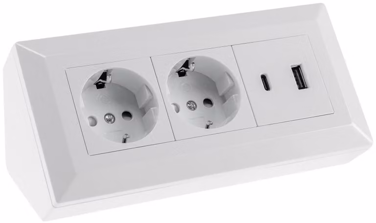 blocco prese a 2 vie, USB-A+C, bianco, montaggio a parete