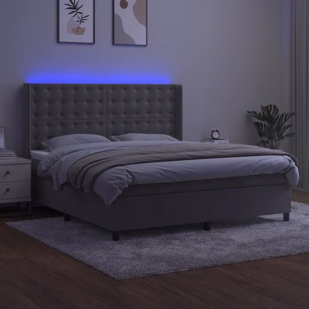Maison Exclusive - Letto a Molle Materasso e LED Grigio Chiaro 180x200 cm Velluto