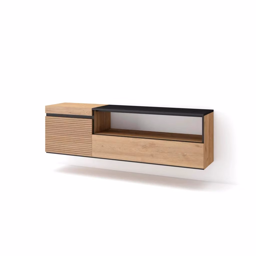 Mobile TV da appendere SKRAUT HOME per soggiorno moderno, colore Rovere, L 102 cm x P 35 cm x H 45 cm – 2