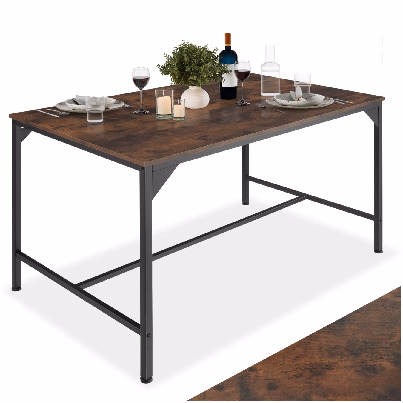 Tavolo da pranzo rettangolare TecTake GmbH in stile industriale, colore marrone, L: 150 cm, P: 75 cm, H: 75 cm – 1