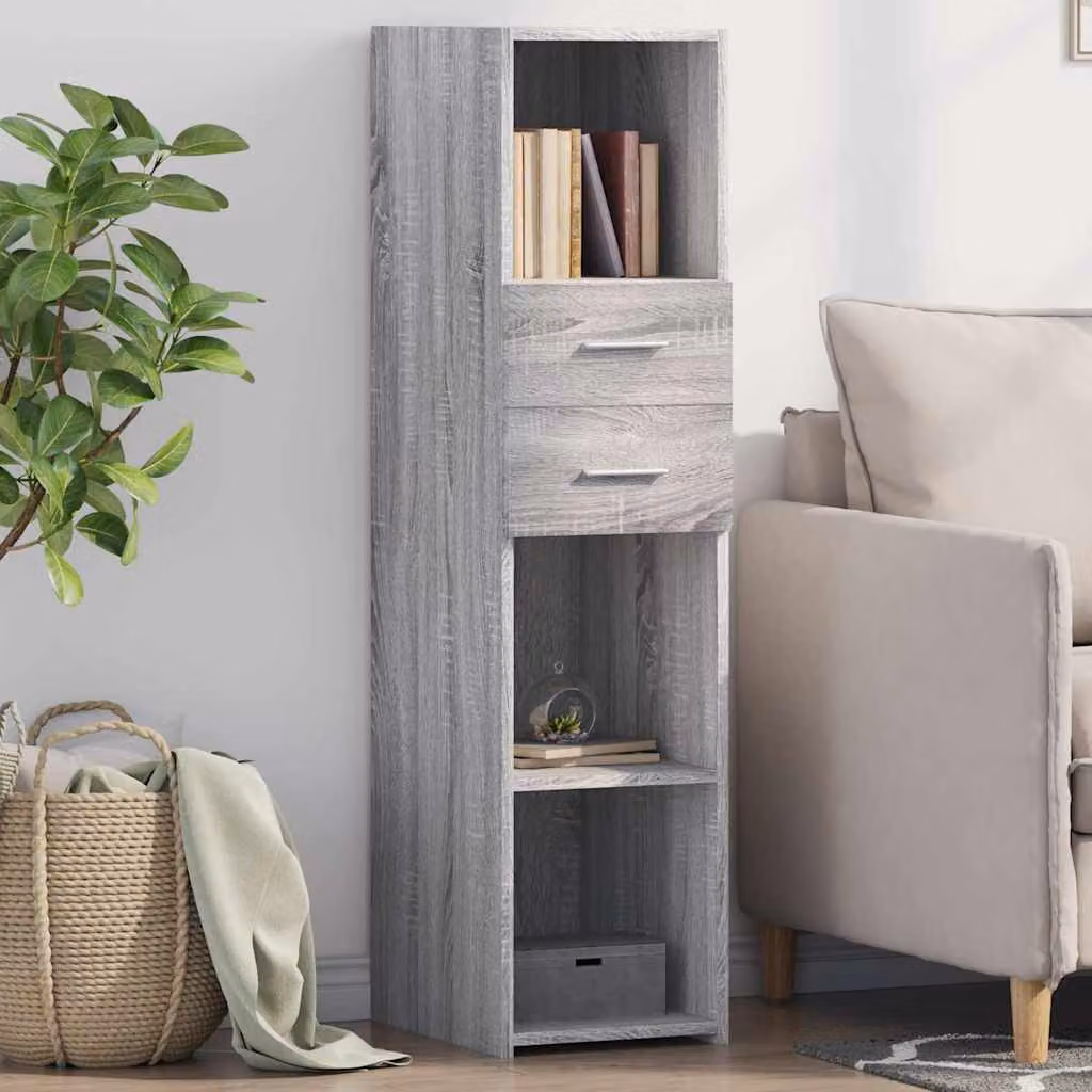 Credenza moderna vidaXL in legno multistrato e MDF, colore Grigio Sonoma, L 124 x P 30 x H 42,5 cm