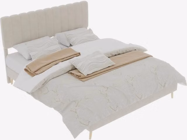 Letto matrimoniale imbottito moderno in tessuto beige con testiera, senza materasso, L/P/H: 160 x 200 cm