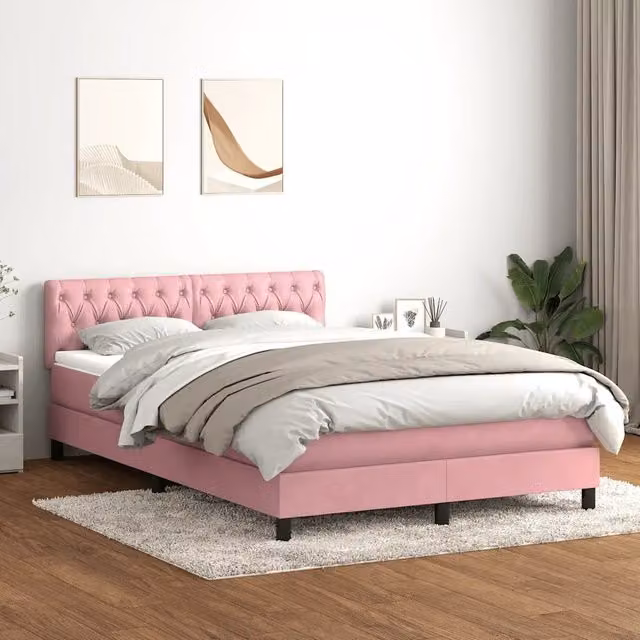 Giroletto a Molle con Materasso Rosa 160x210 cm in Velluto 3316508