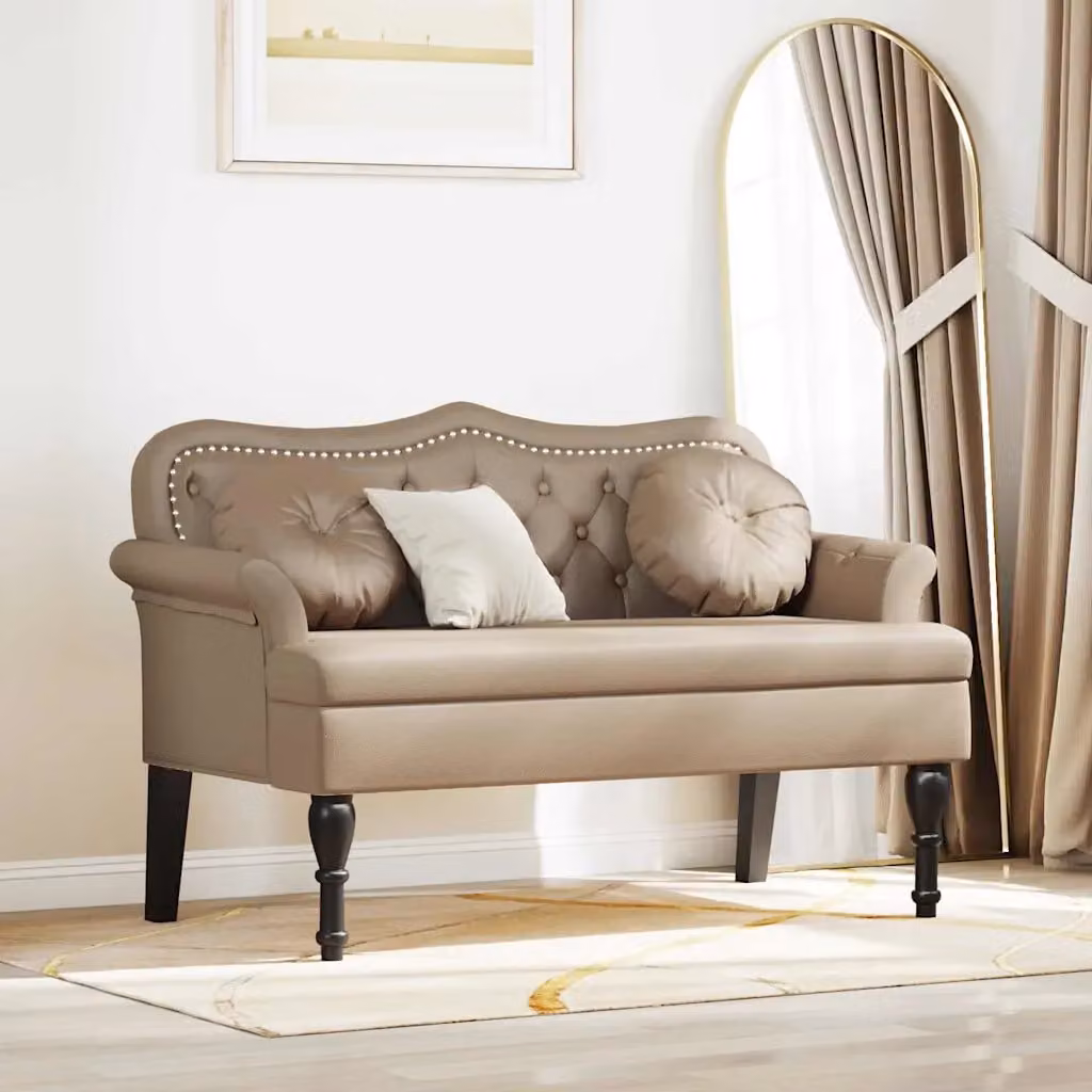 Panca Chesterfield vidaXL in ecopelle color cappuccino con cuscino L: 120,5 cm, P: 65 cm, H: 75 cm – 1
