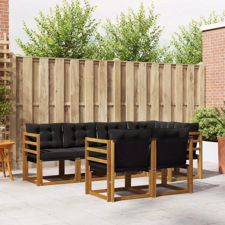 Set di divani da esterno vidaXL 7 pz in legno di acacia e textilene, colore marrone e nero