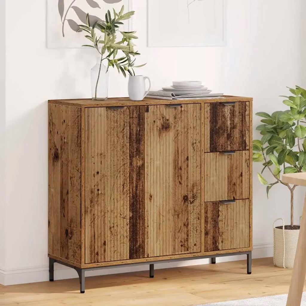 Credenza Buffet in Legno Multistrato con Finitura Legno Vecchio Marrone, Design Moderno, L: 89,5 cm, P: 33 cm, H: 82 cm – 2