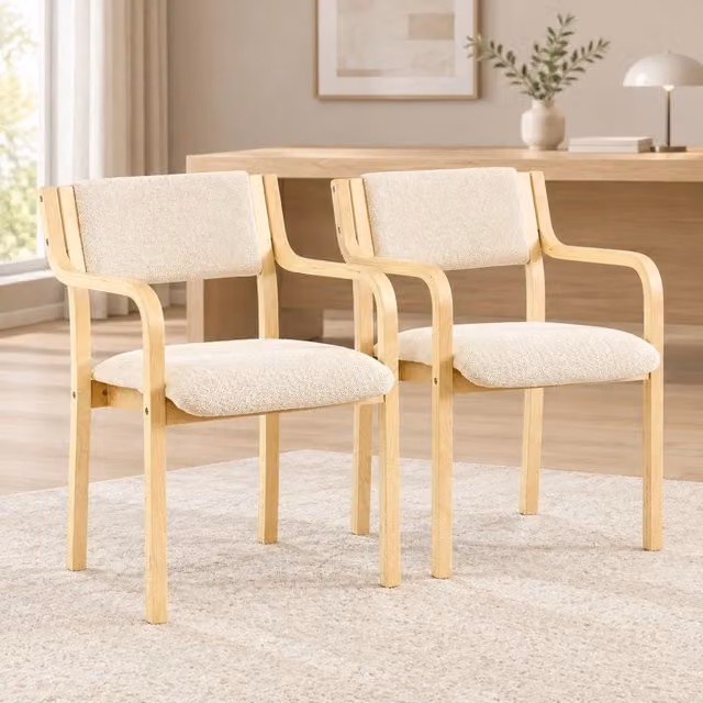 Set di 2 sedie da pranzo bianche in legno con braccioli curvi