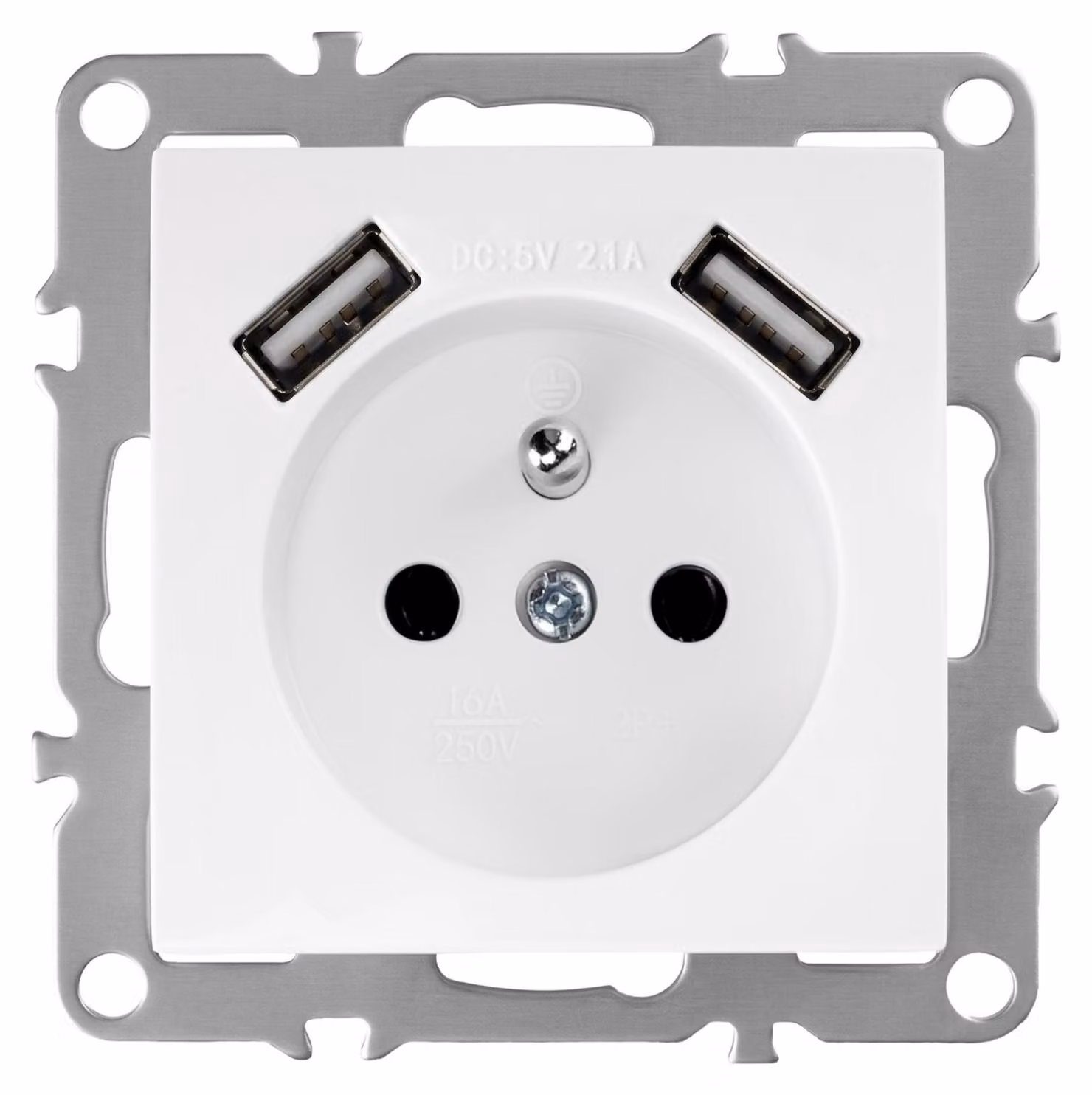 Presa Singola Con Messa A Terra Toolight Jnh003-G + 2X Usb-A White