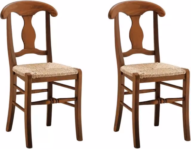 Set 2 sedie rustica in legno di faggio tinta noce seduta paglia - Mobili 2G