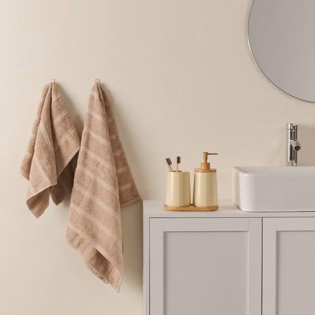 Set di 2 asciugamani Thun Country Bloom in spugna beige a righe per adulti