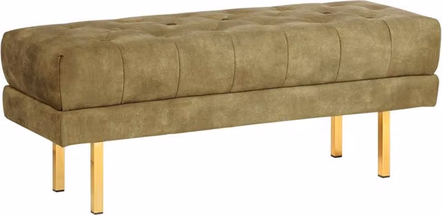 Panca Beliani in velluto verde con gambe in metallo e legno per camera da letto e soggiorno L: 150 cm, H: 44 cm, P: 40 cm