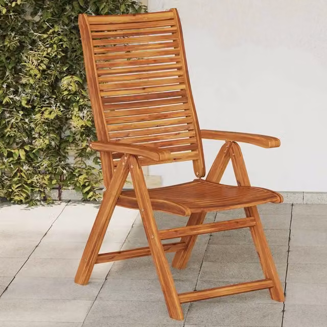 Set di 2 sedie pieghevoli reclinabili vidaXL in legno di acacia marrone con braccioli – 1