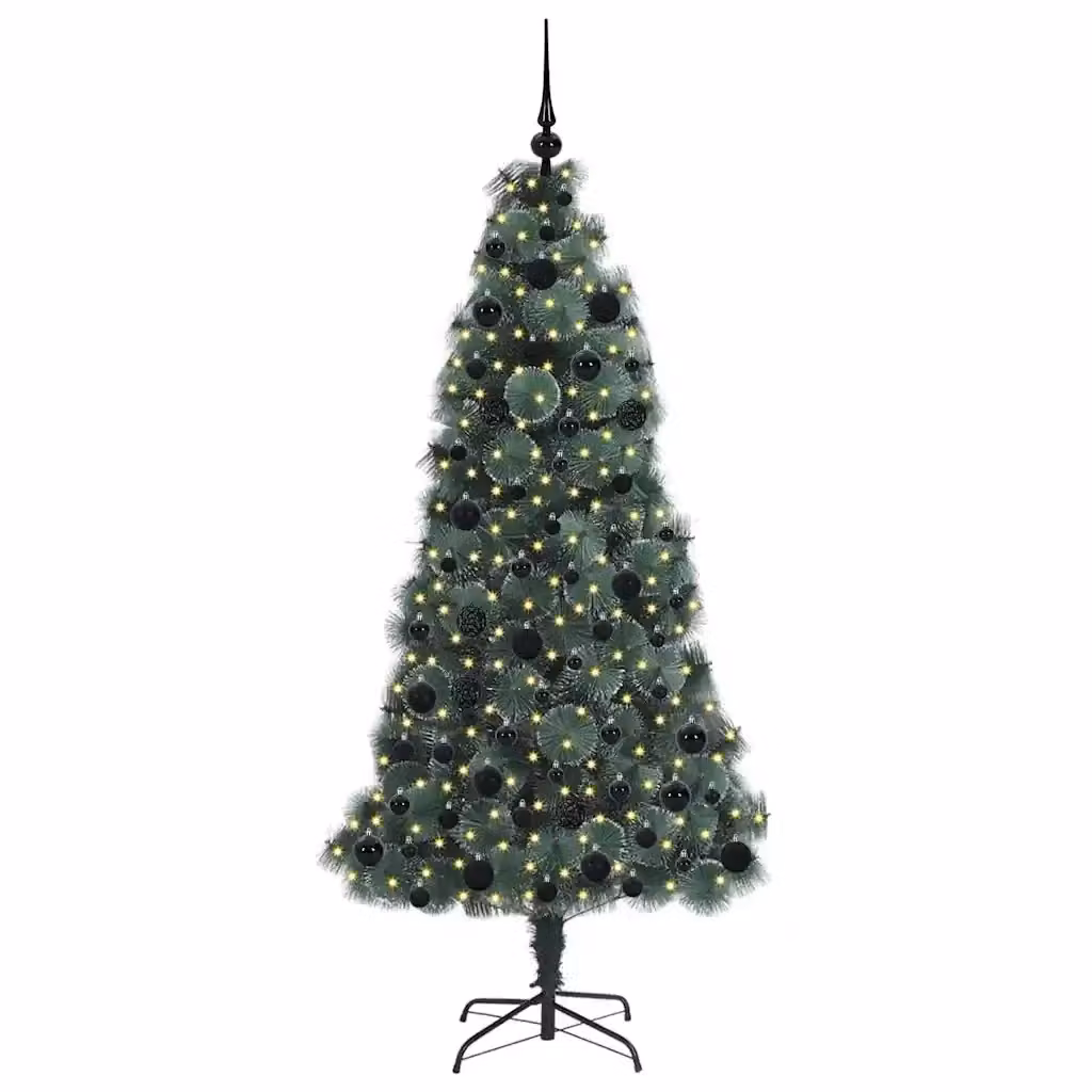 Albero di Natale artificiale moderno vidaXL verde con luci LED bianco caldo e set di palline – 2