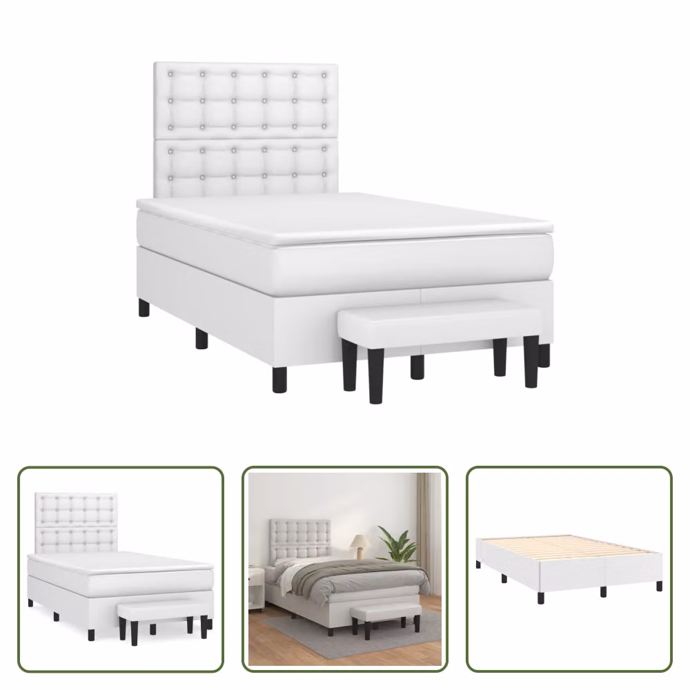 The Living Store Letto a molle con materasso bianco 120x190 cm in Pelle finta