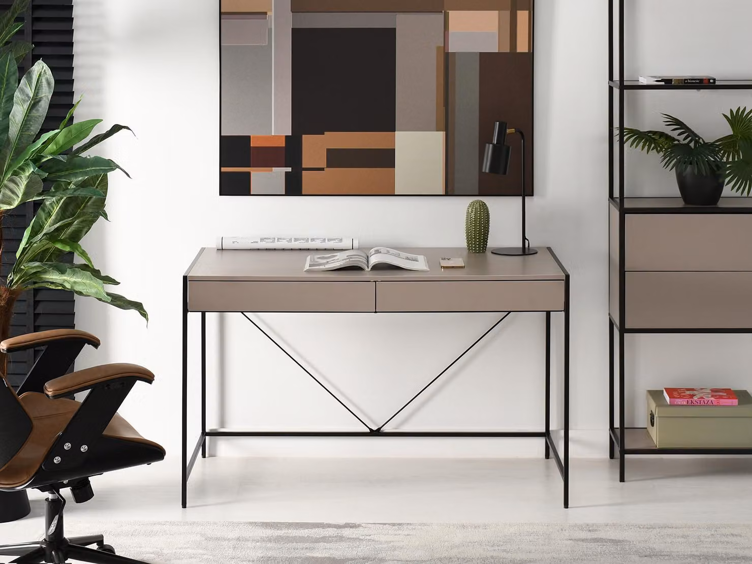 Scrivania larga DAMJAR - beige / nero