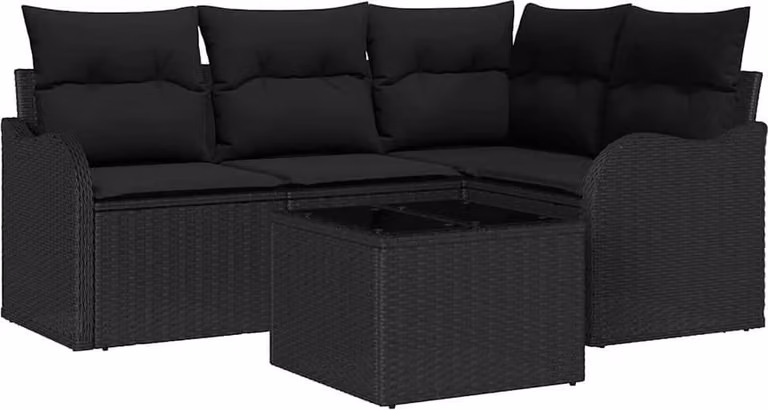 Set Divano da Giardino Nero polyrattan