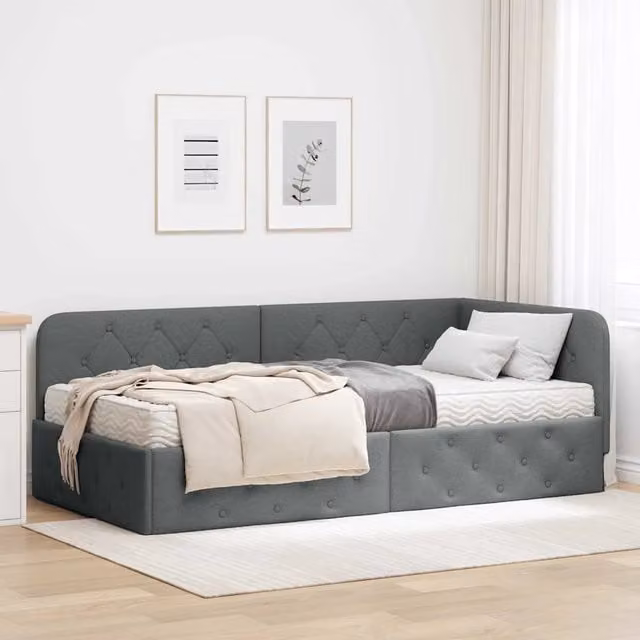 Letto ad angolo moderno vidaXL con chaise longue asimmetrica in tessuto grigio, L/P/H: 204 x 140 x 72 cm – 1