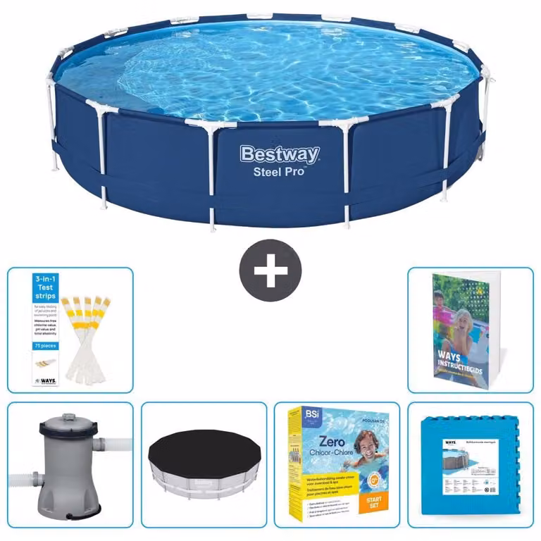 Piscina gonfiabile Bestway Steel Pro, rotonda, dimensioni 396x84 cm, composta da 5 parti, modello S276