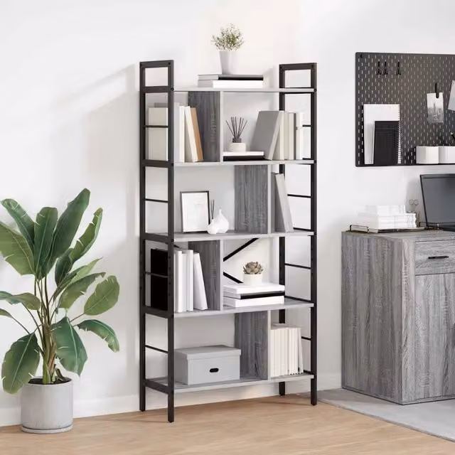 Libreria Scaffale Industrial in Legno e Metallo Grigio vidaXL L: 75 cm, P: 30 cm, H: 156 cm