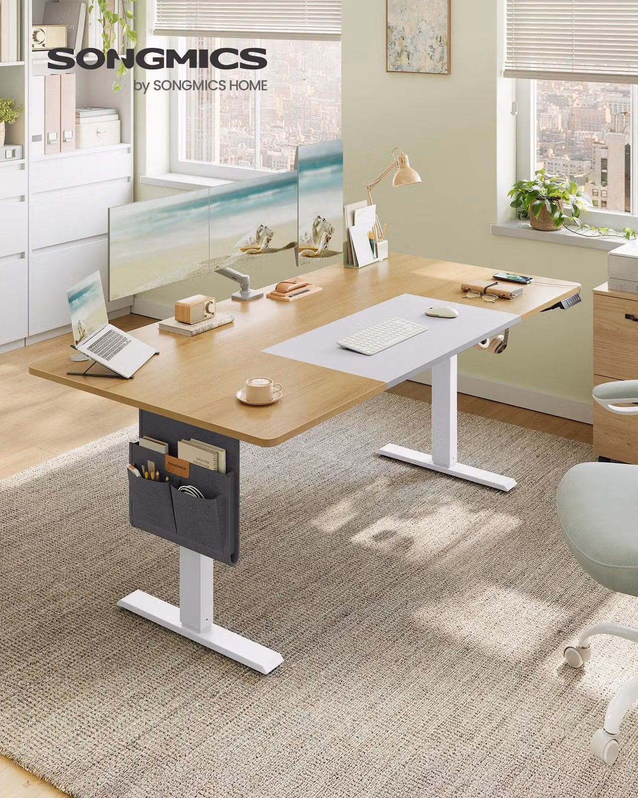 SONGMICS Scrivania regolabile in altezza con motore elettrico, porta USB-C, 180 cm, regolazione continua, funzione memoria con 4 livelli di altezza