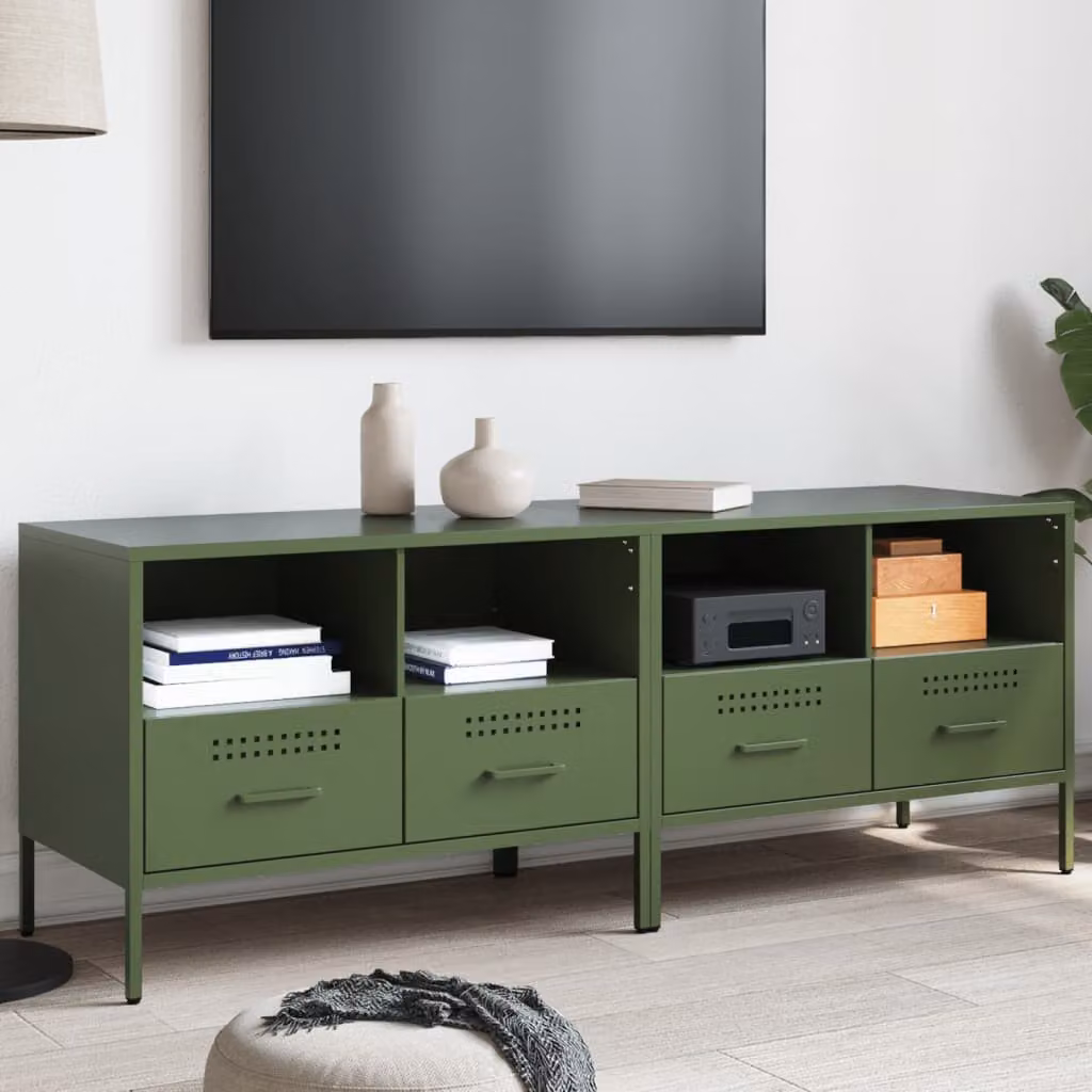 Set di 2 mobili TV vidaXL in acciaio stile industrial, colore verde oliva, L: 68 cm, P: 39 cm, H: 50,5 cm
