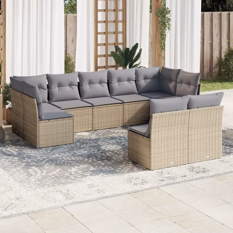vidaXL Set Divano da Giardino a L in Polyrattan con Cuscini Beige e Grigio