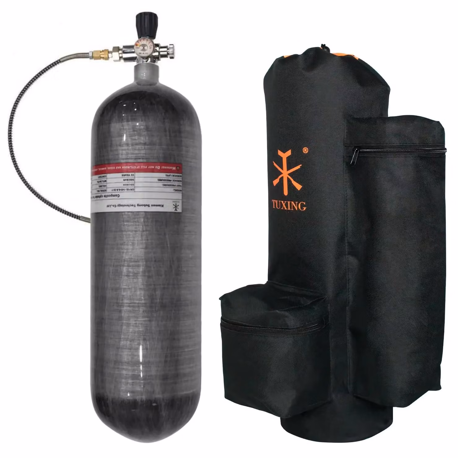 Bombola ad aria compressa PCP - Cilindro in fibra di carbonio da 6,8 litri - 300 bar / 4500 psi - Filetto M18x1,5 - Stazione di ricarica con borsa da trasporto ValveB