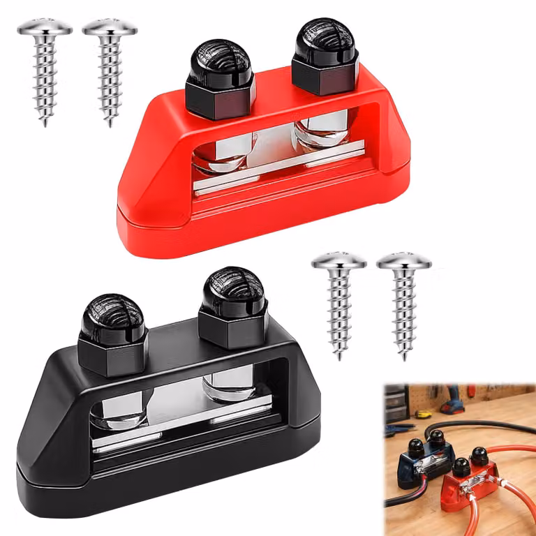 2 guide di alimentazione in corrente continua, 200 A, barra di collegamento per batterie da 12 V-48 V DC, con 2 morsetti M8