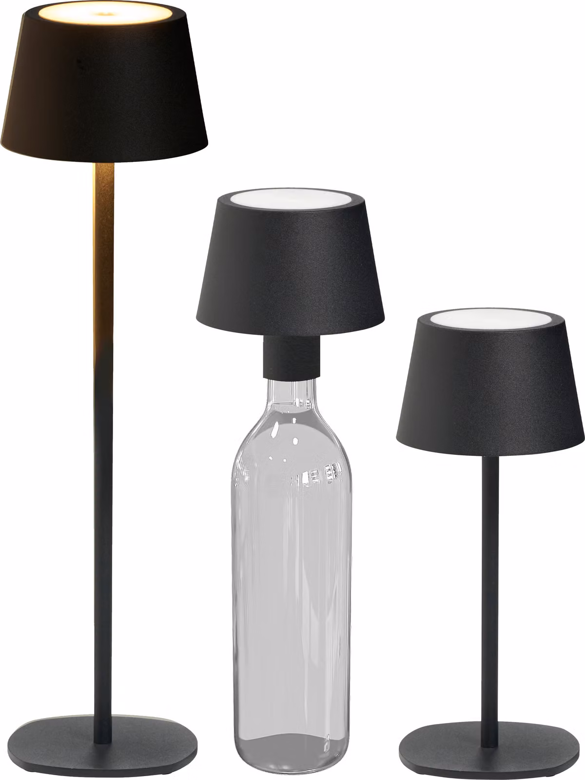Lampada da tavolo a LED lampada a bottiglia 3in1 altezza massima 45 cm luce bianca calda (3000K) nero