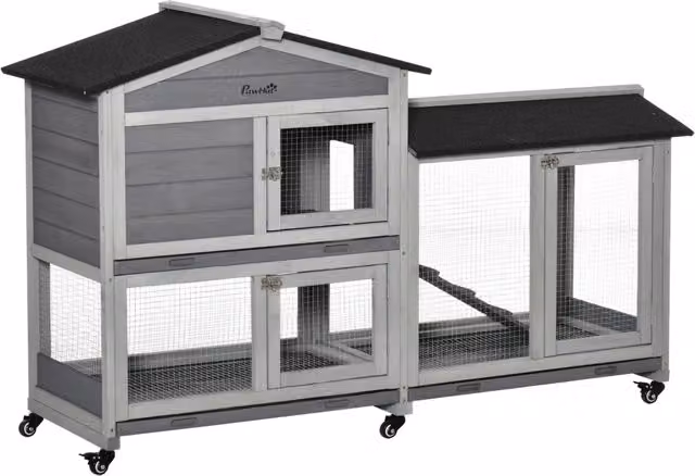 Gabbia per conigli Minimal a 2 piani in legno di abete grigio L/P/H: 157,4 x 53 x 99,5 cm – 1