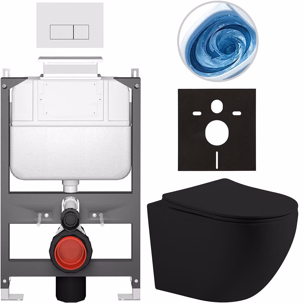 CERANO - Set WC da incasso Cesso - nero opaco - pulsante Prime/Modulo, bianco - comando dall'alto - installazione a parete/cartongesso - 49x36 cm