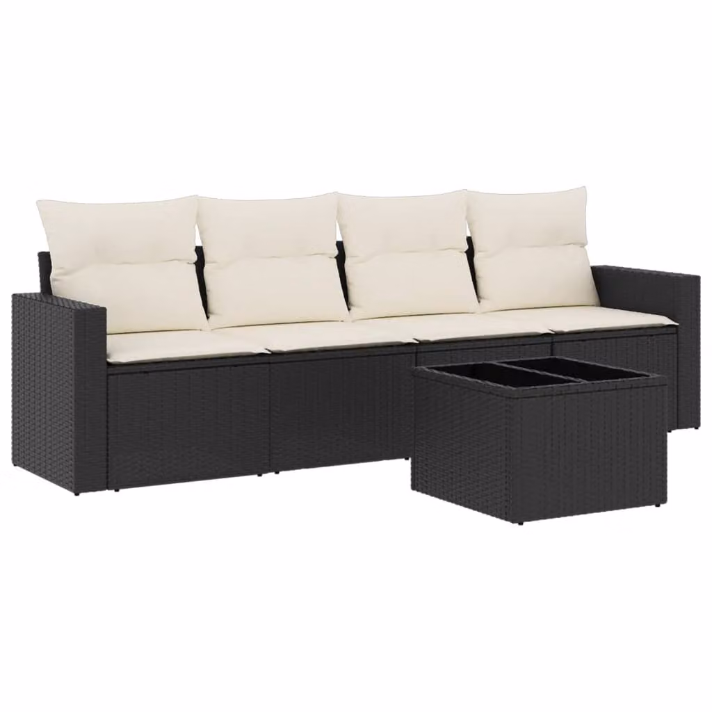 Set Divani da Giardino 5 pz con Cuscini in Polyrattan Nero