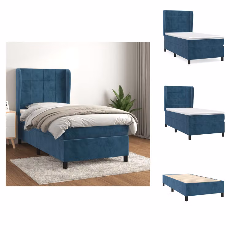 vidaXL Letto a molle con materasso blu scuro 90x200 cm in velluto - Letti e strutture letto