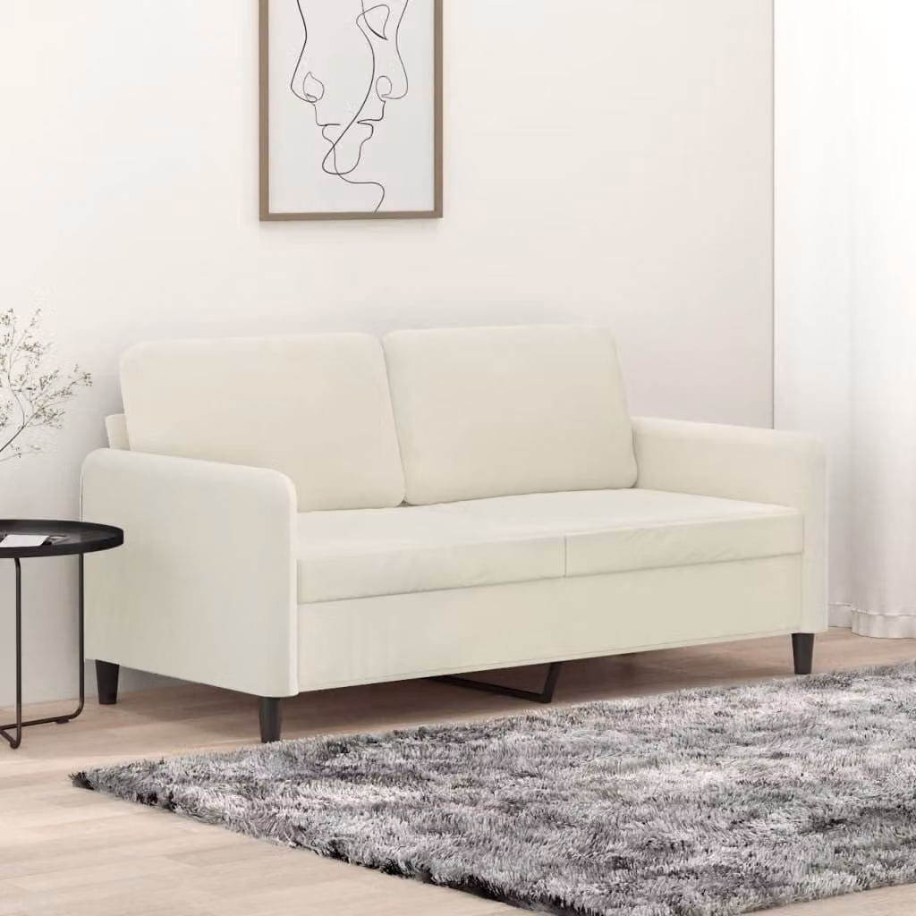 Divano a due posti, colore crema, in velluto, dimensioni 140 cm