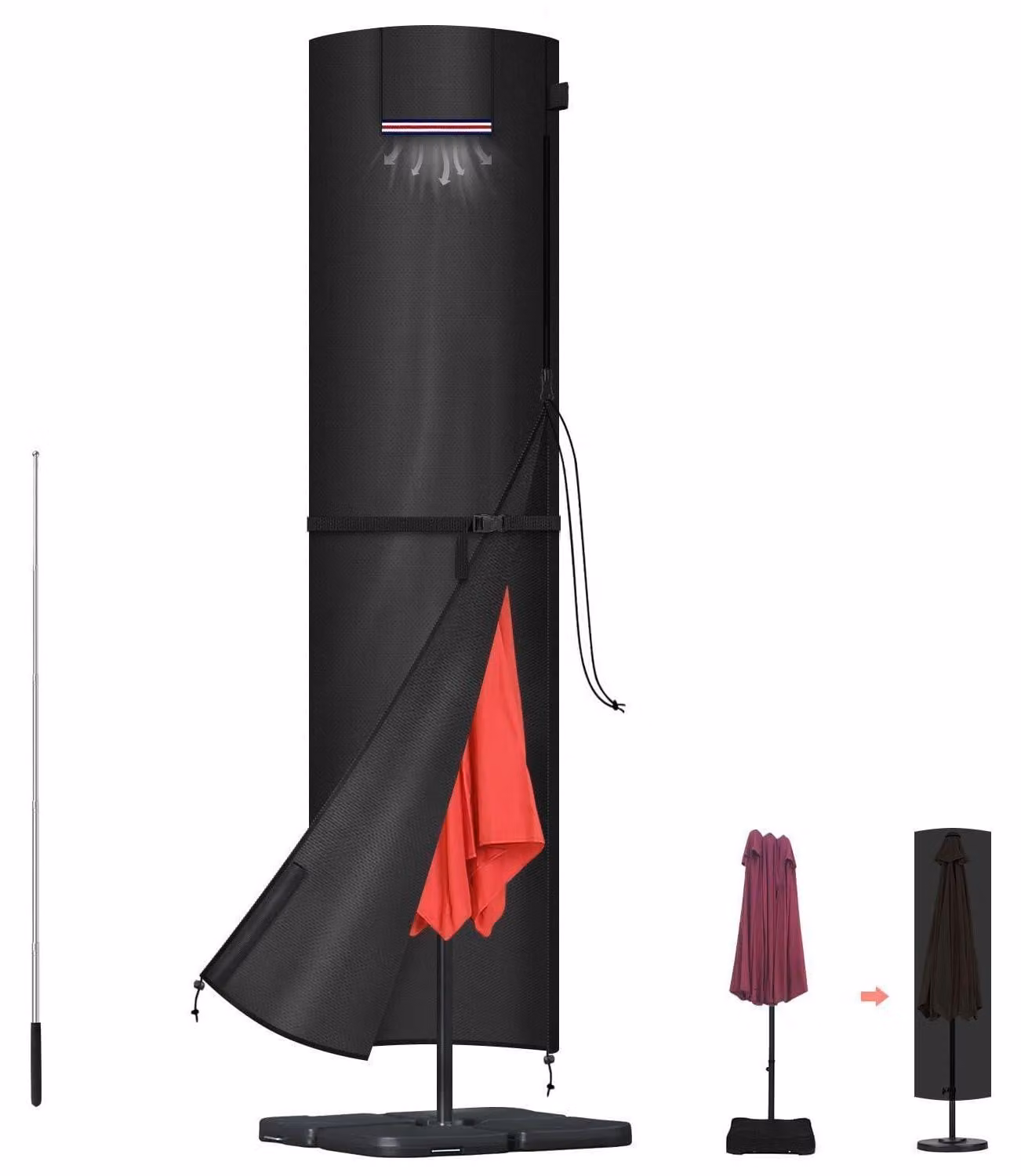 Copertura per ombrellone da giardino, dimensioni 220x50/50 cm, impermeabile, con apertura di ventilazione per ombrelloni di diametro 400 cm