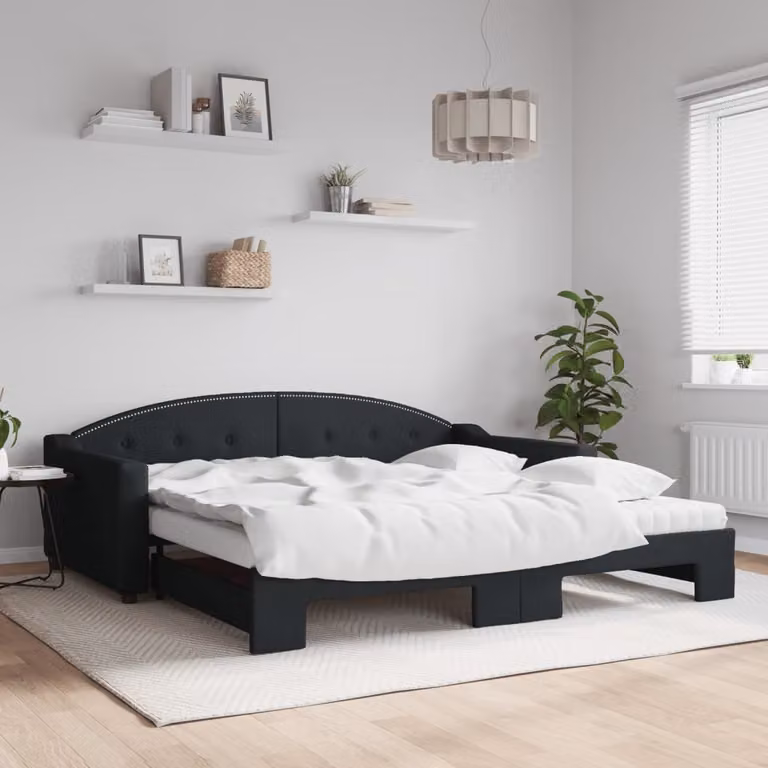 vidaXL Divano Letto Estraibile Moderno in Tessuto Nero con Materasso in Schiuma L/P/H: 223 x 100 x 75 cm