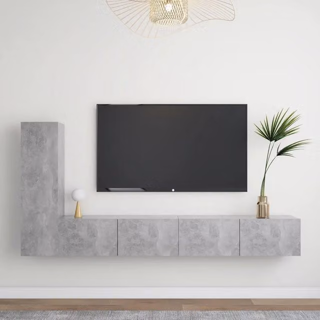 Set di Mobili Porta TV 3 pz Grigio Cemento in Legno Multistrato 3079095