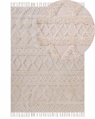 Tappeto minimalista beige in cotone con motivo geometrico 160 x 230 cm